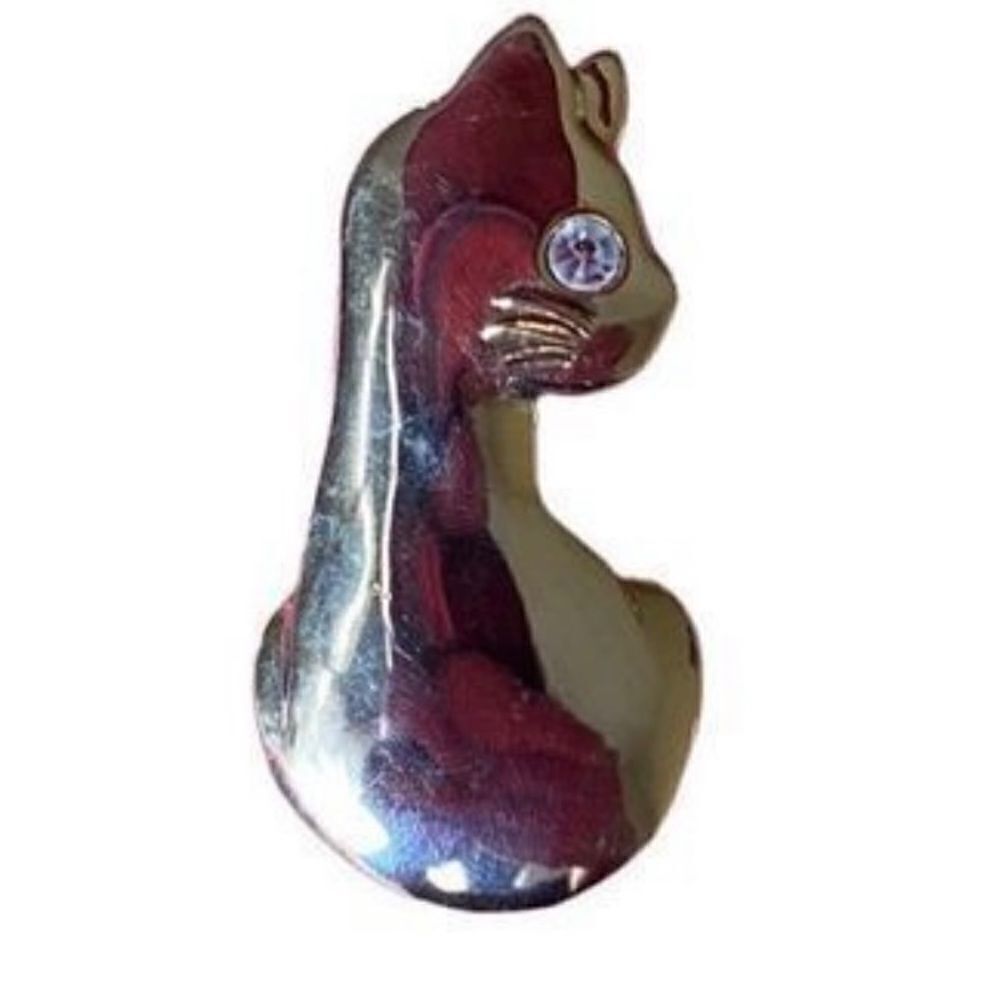 Cat gold tone, rhinestone, eye pin/brooch 2 inch